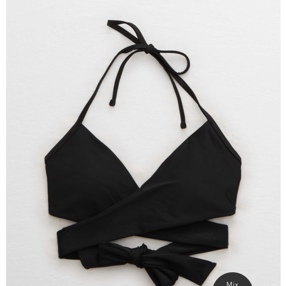 Aerie halter wrap swimsuit top (BLUE)